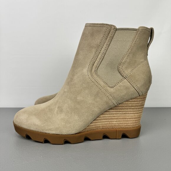 Sorel Joan Uptown Chelsea Waterproof Suede Wedge Bootie Boots Sandy Tan Women 10 - Picture 3 of 13